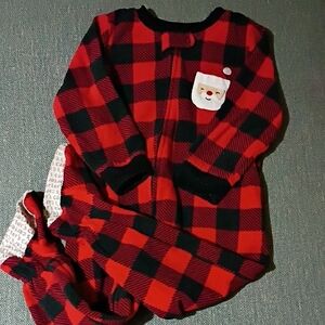 Red and Black Plaid Baby Onesie with Santa Patch
